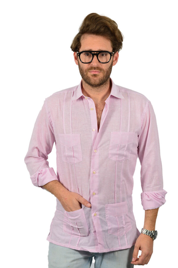 Guayabera Rayas Rosas y Blanca